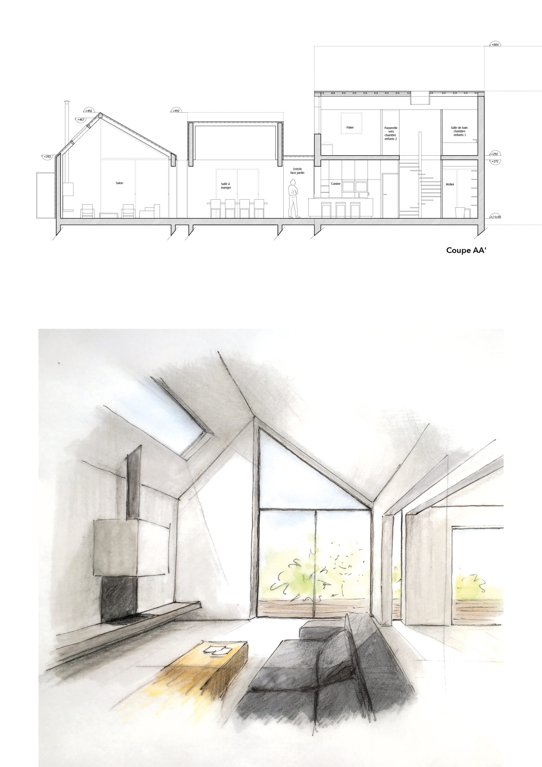 Architecte d'intérieur Saint-Arnoult-en-Yvelines - coupe maison projet architecte - plan