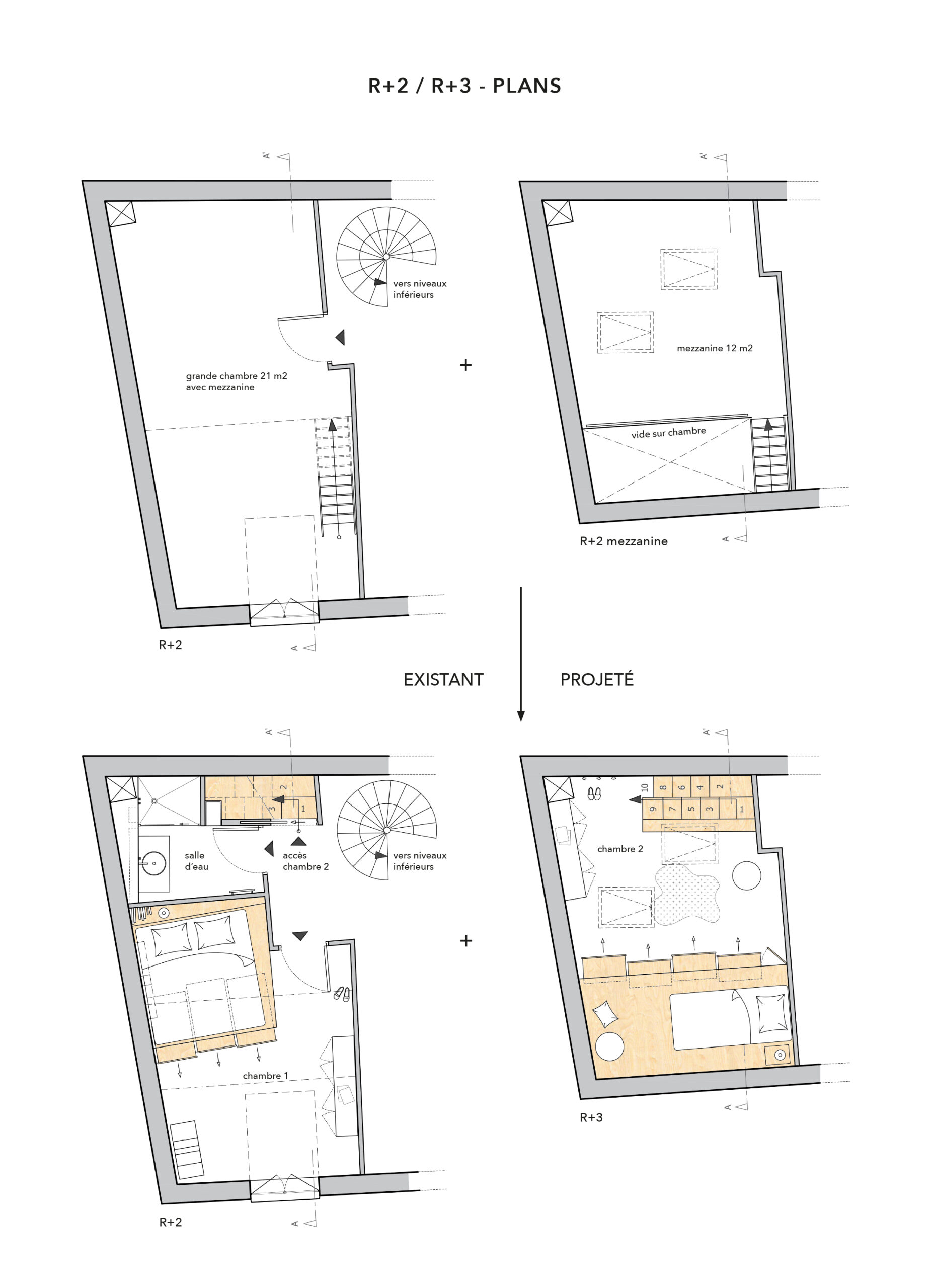 plan architecture ; plan appartement ; plan chambre ; plan avant après